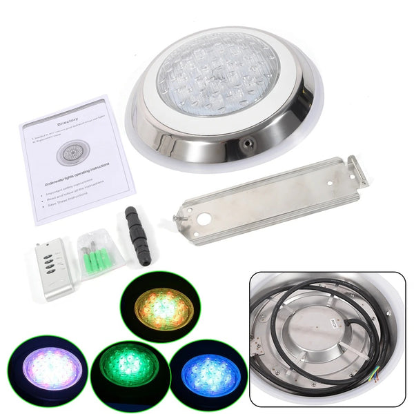 Stainless Steel 54W RGB LED Swimming Pool Light Underwater SPA Waterproof Lamp Remote Control US Scheinwerfer Poollicht Poollamp