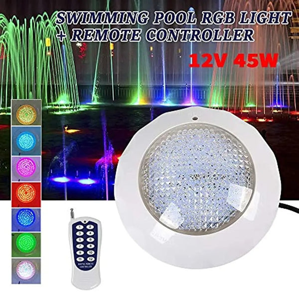 12V 45W Swimming Pool RGB LED Light Spa Underwater Lamp And Remote Controller IP68 Used In Swimming Pools, Plastic Film Pools