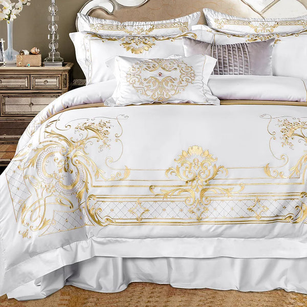 Luxury Egyptian cotton bedding set embroidery duvet cover sets 4/7pcs white bed linen bedclothes Queen /king /super king sze