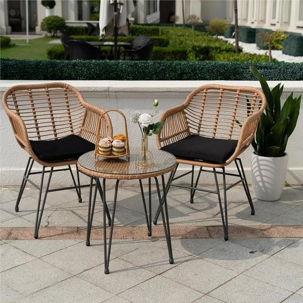 3 Piece Outdoor Wicker Furniture Patio Bistro Set,Cushions,Wicker Chairs Patio Furniture Set for Garden Furniture Sets