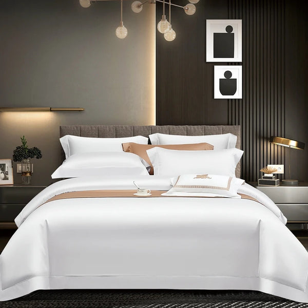 1400TC Egyptian Cotton Bedding set White bedlinen 106''x90''US Size Duvet Cover Fitted Sheet with Elastic Pillowcase 4pcs