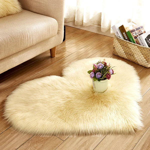 Heart Shaped Faux Fur Rug Bedroom Fluffy Shaggy